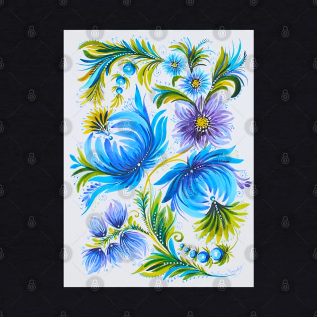 Blue flowers Watercolor Painting by SvitlanaProuty